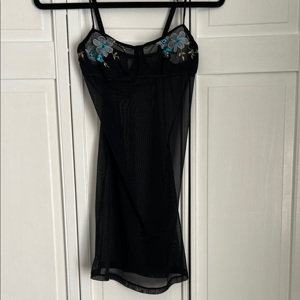 Elegant Black and Blue Embroidered Nightgown